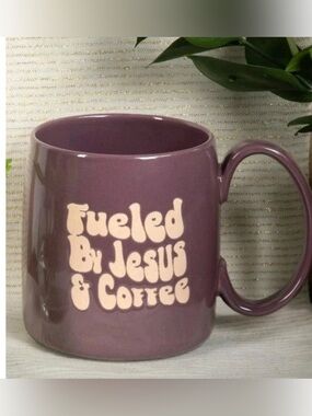 Mainstays Fueled By Jesus & Coffee Purple Stoneware Mug 20.5 oz EXCELLENT